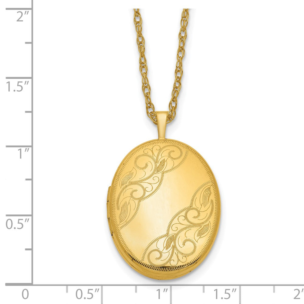 Alternate view of the 1/20 14K Gold Filled 26mm Swirl Etched Oval Locket Necklace, 18 Inch by The Black Bow Jewelry Co.