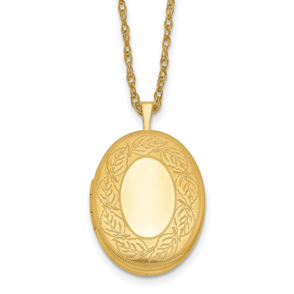 1/20 14K Gold Filled 26mm Leaf Border Oval Locket Necklace, 18 Inch, Item N25328 by The Black Bow Jewelry Co.