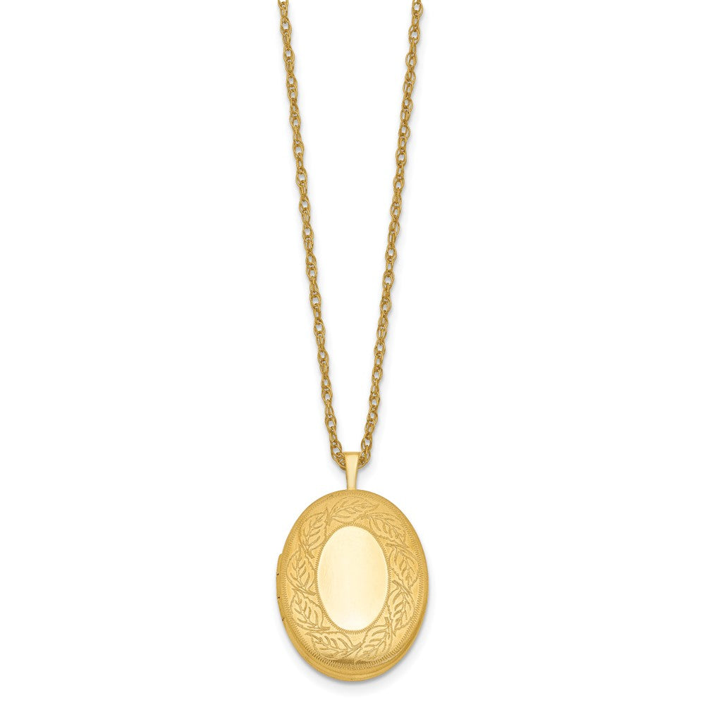 Alternate view of the 1/20 14K Gold Filled 26mm Leaf Border Oval Locket Necklace, 18 Inch by The Black Bow Jewelry Co.
