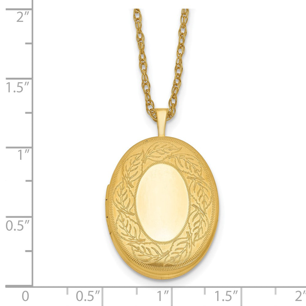 Alternate view of the 1/20 14K Gold Filled 26mm Leaf Border Oval Locket Necklace, 18 Inch by The Black Bow Jewelry Co.