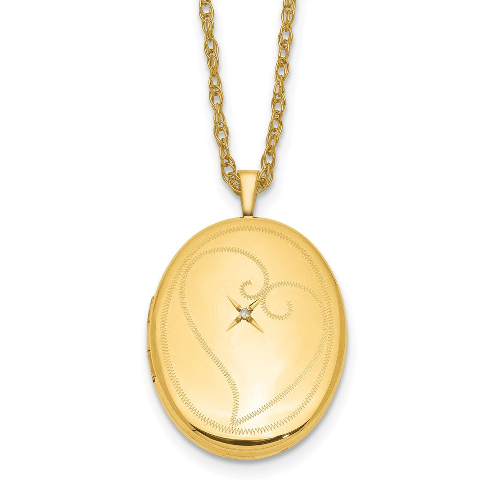 1/20 14K Gold Filled 26mm Diamond Accent Oval Locket Necklace, 18 Inch, Item N25329 by The Black Bow Jewelry Co.