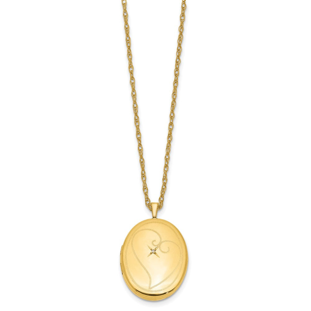 Alternate view of the 1/20 14K Gold Filled 26mm Diamond Accent Oval Locket Necklace, 18 Inch by The Black Bow Jewelry Co.