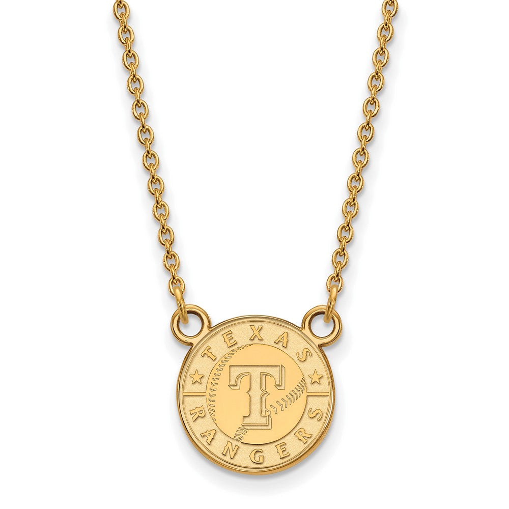 14K Yellow Gold Plated S.S. MLB Texas Rangers SM Disc Necklace, 18 In, Item N25331 by The Black Bow Jewelry Co.