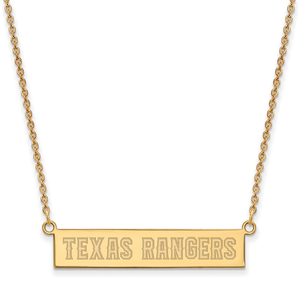 14K Gold Plated Sterling Silver MLB Texas Rangers SM Bar Necklace 18in, Item N25334 by The Black Bow Jewelry Co.
