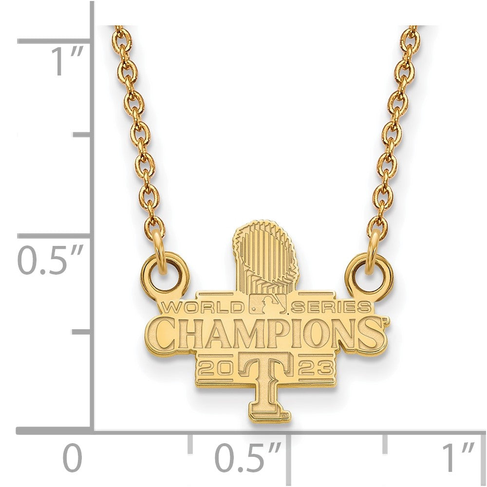 Alternate view of the 14K Gold Plated S.S. 2023 WS Champs Texas Rangers SM Necklace, 18 Inch by The Black Bow Jewelry Co.