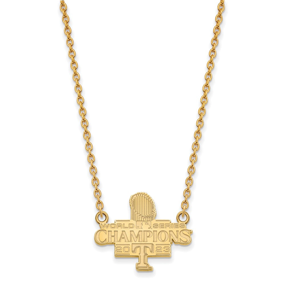 Alternate view of the 14K Gold Plated S.S. 2023 WS Champs Texas Rangers LG Necklace, 18 Inch by The Black Bow Jewelry Co.