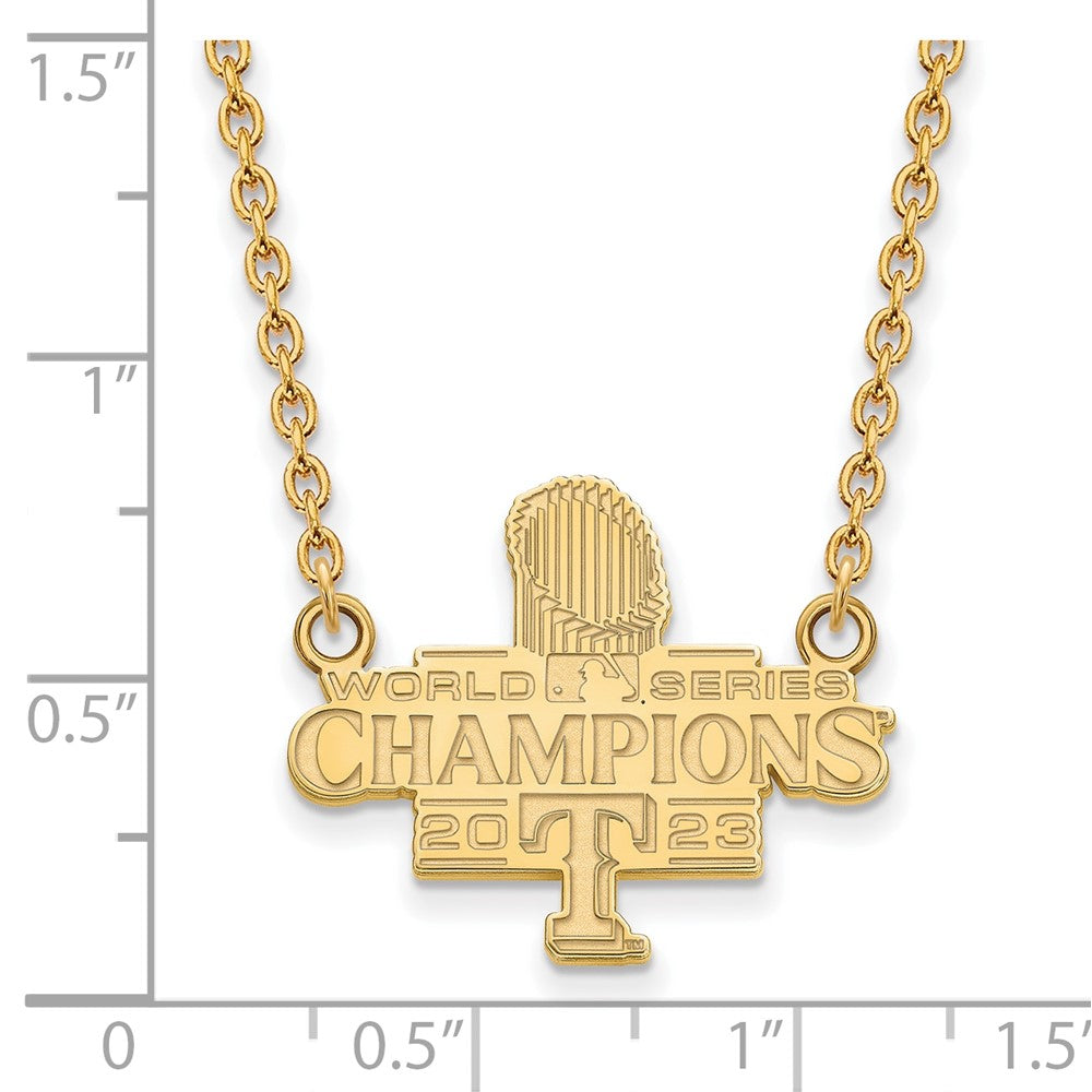 Alternate view of the 14K Gold Plated S.S. 2023 WS Champs Texas Rangers LG Necklace, 18 Inch by The Black Bow Jewelry Co.