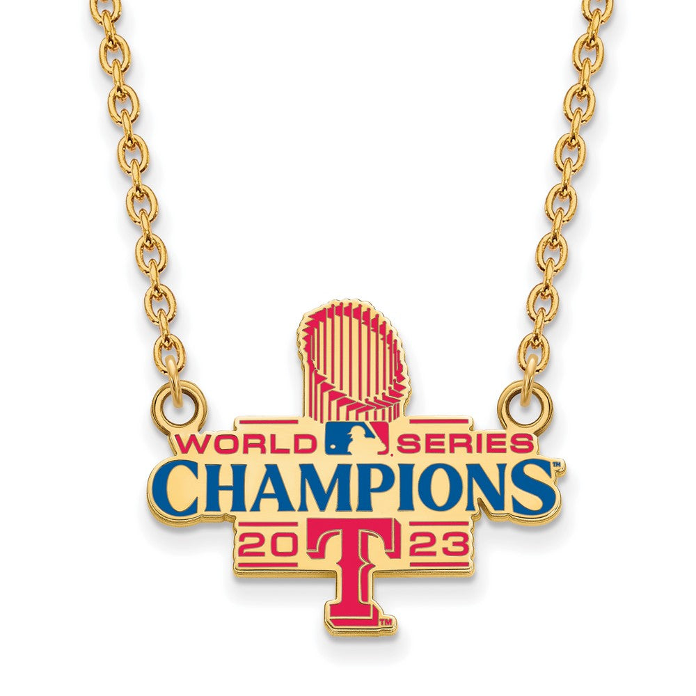14K Gold Plated 2023 WS Champs Texas Rangers LG Enamel Necklace, 18 In, Item N25337 by The Black Bow Jewelry Co.