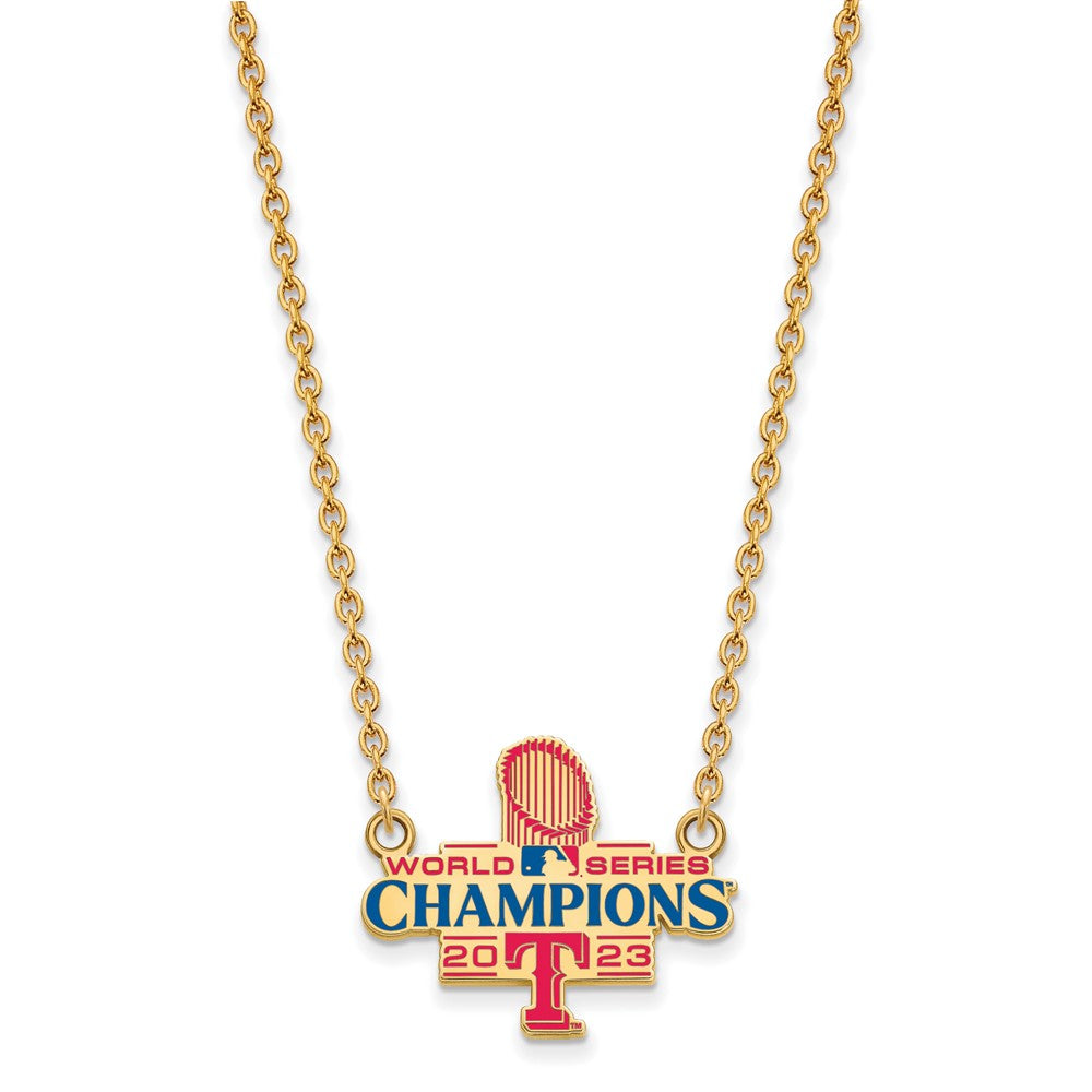 Alternate view of the 14K Gold Plated 2023 WS Champs Texas Rangers LG Enamel Necklace, 18 In by The Black Bow Jewelry Co.