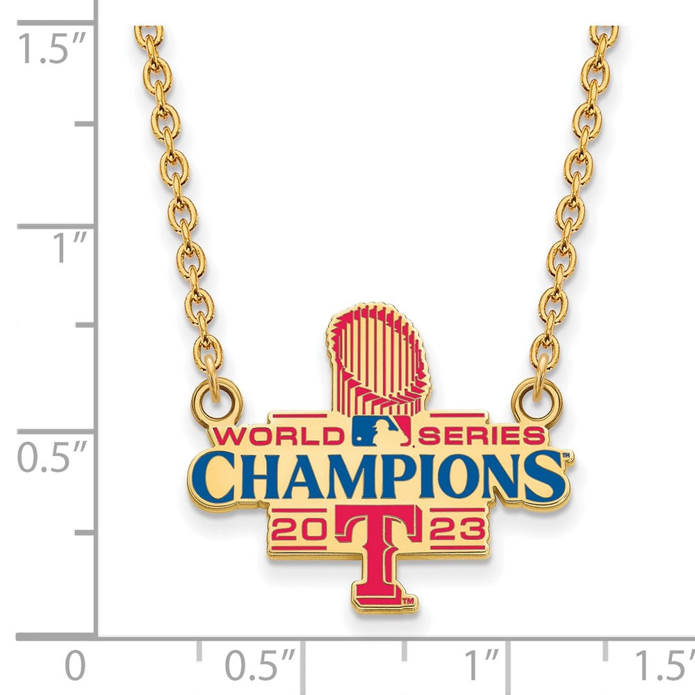 Alternate view of the 14K Gold Plated 2023 WS Champs Texas Rangers LG Enamel Necklace, 18 In by The Black Bow Jewelry Co.