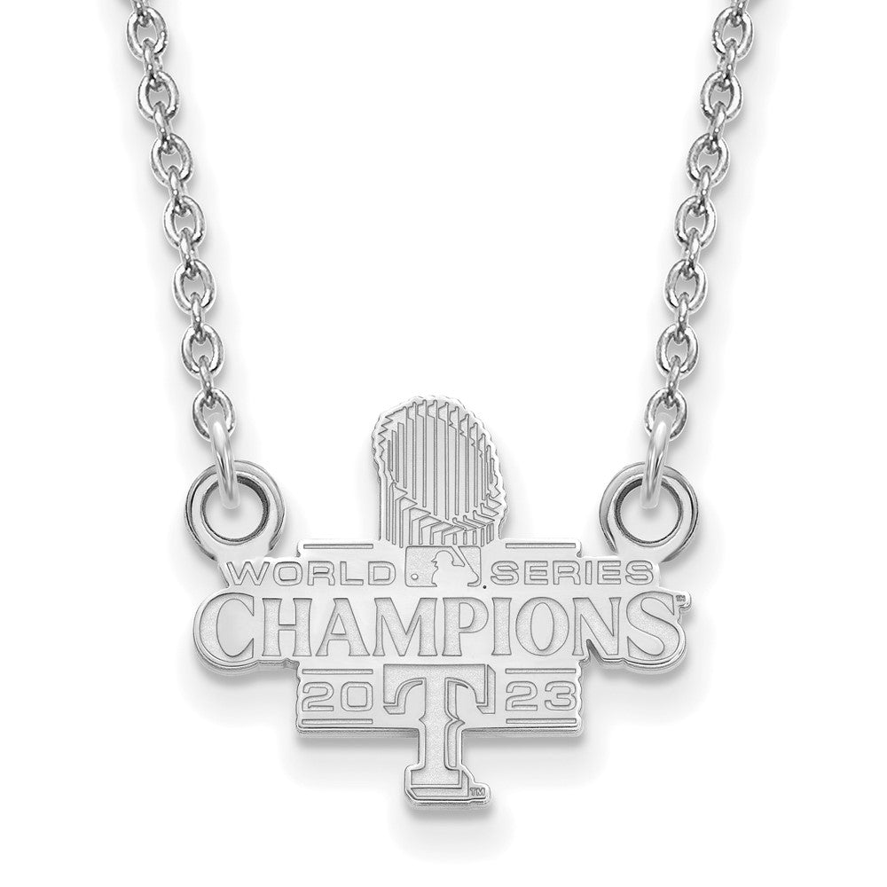 Sterling Silver 2023 WS Champs Texas Rangers SM Necklace, 18 Inch, Item N25338 by The Black Bow Jewelry Co.