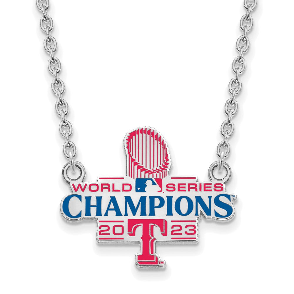 Sterling Silver 2023 WS Champs Texas Rangers LG Enamel Necklace, 18 In, Item N25340 by The Black Bow Jewelry Co.