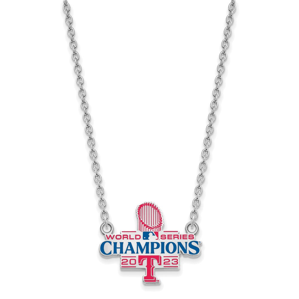 Alternate view of the Sterling Silver 2023 WS Champs Texas Rangers LG Enamel Necklace, 18 In by The Black Bow Jewelry Co.