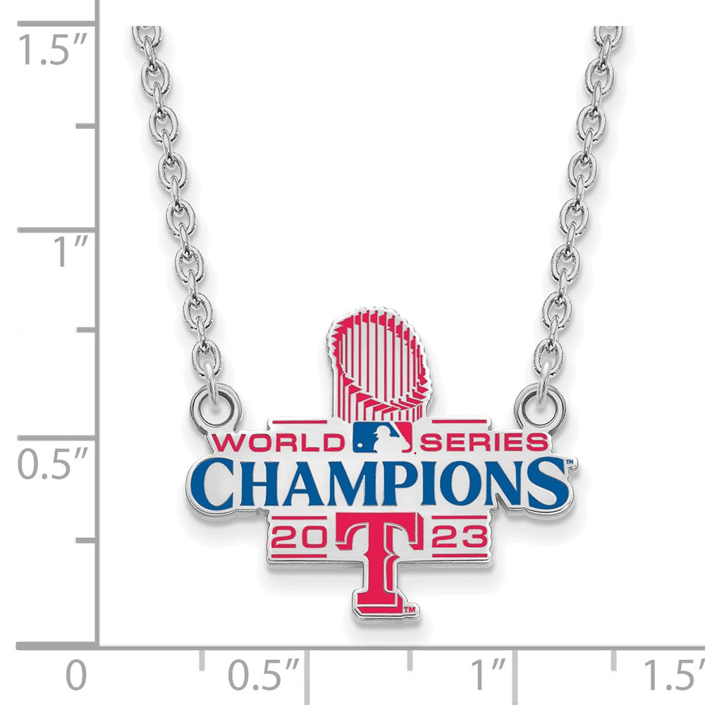 Alternate view of the Sterling Silver 2023 WS Champs Texas Rangers LG Enamel Necklace, 18 In by The Black Bow Jewelry Co.