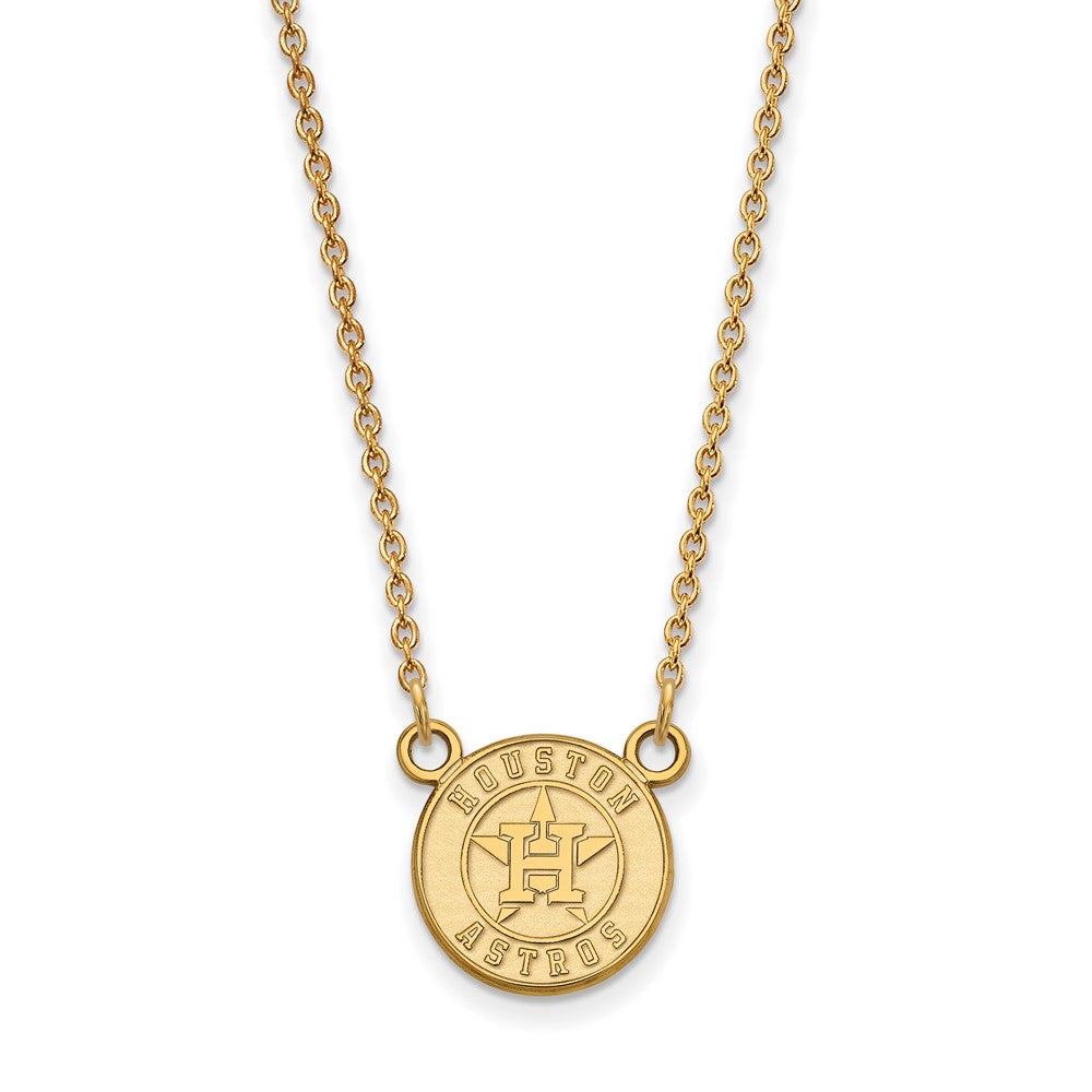 10K Yellow Gold MLB Houston Astros Small Disc Pendant Necklace, 18 In, Item N25343 by The Black Bow Jewelry Co.