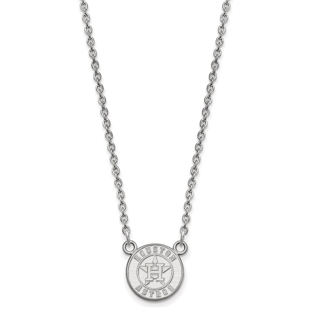 Alternate view of the 14K White Gold MLB Houston Astros Small Disc Pendant Necklace, 18 Inch by The Black Bow Jewelry Co.