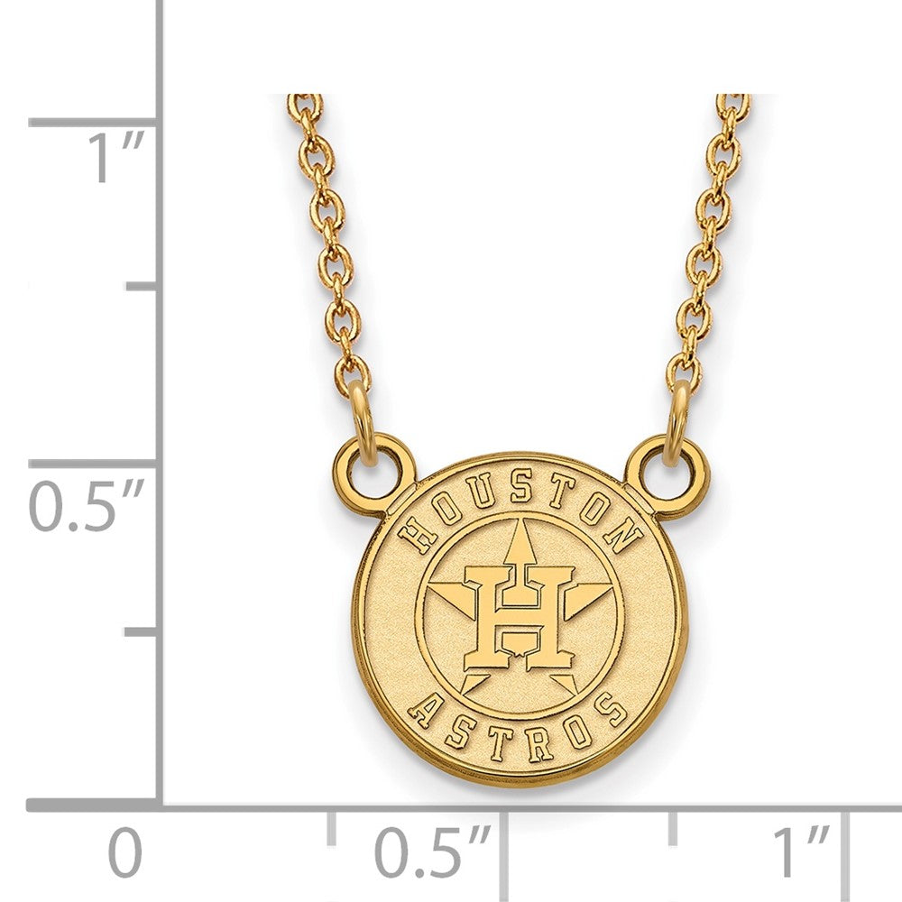 Alternate view of the 14K Yellow Gold MLB Houston Astros Small Disc Pendant Necklace, 18 In by The Black Bow Jewelry Co.