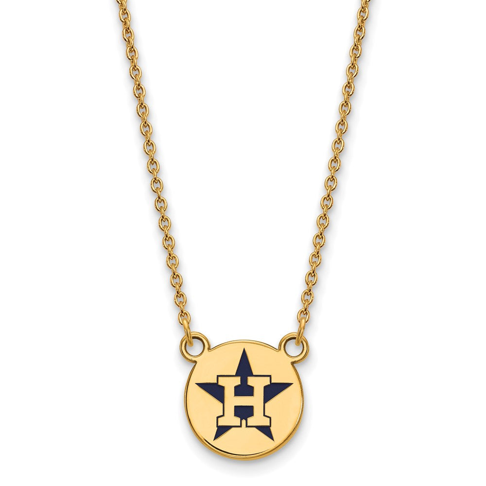 14K Gold Plated S.S. MLB Houston Astros SM Enamel Disc Necklace, 18 In, Item N25349 by The Black Bow Jewelry Co.