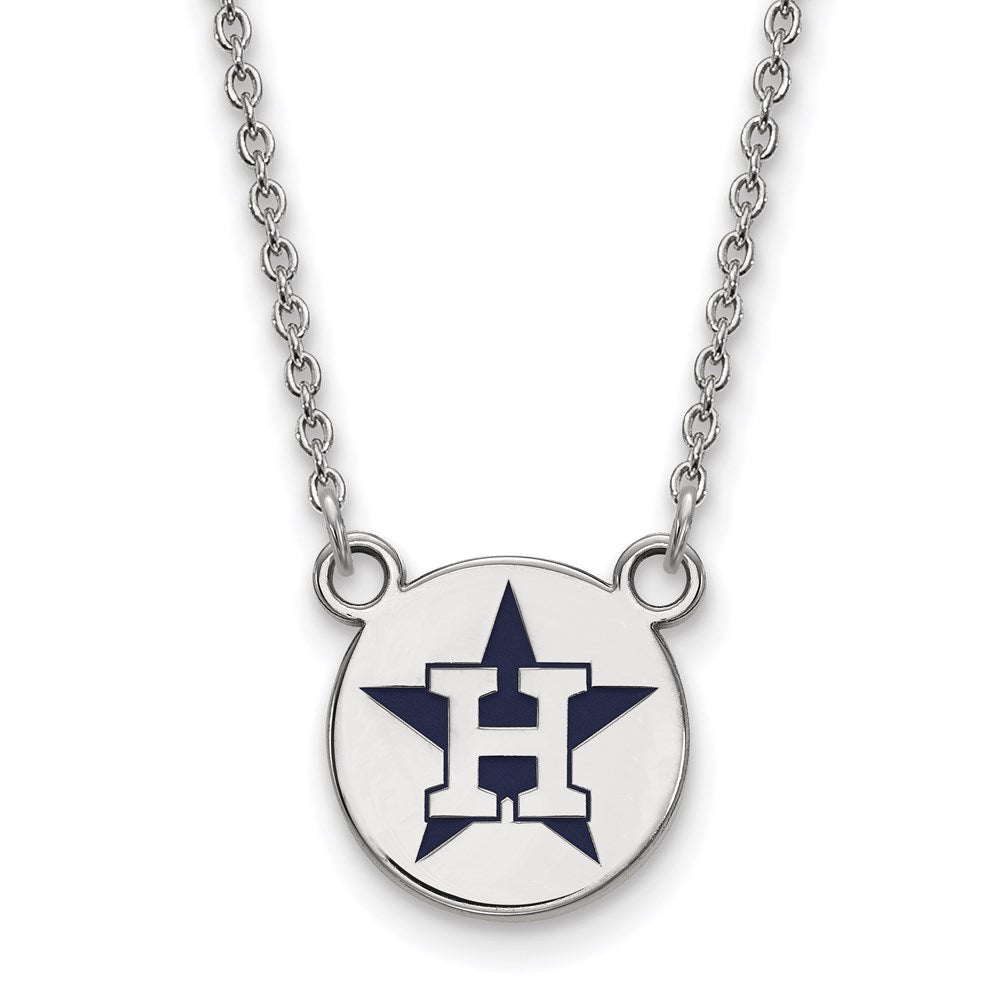 Sterling Silver MLB Houston Astros SM Enamel Star Disc Necklace, 18 In, Item N25351 by The Black Bow Jewelry Co.