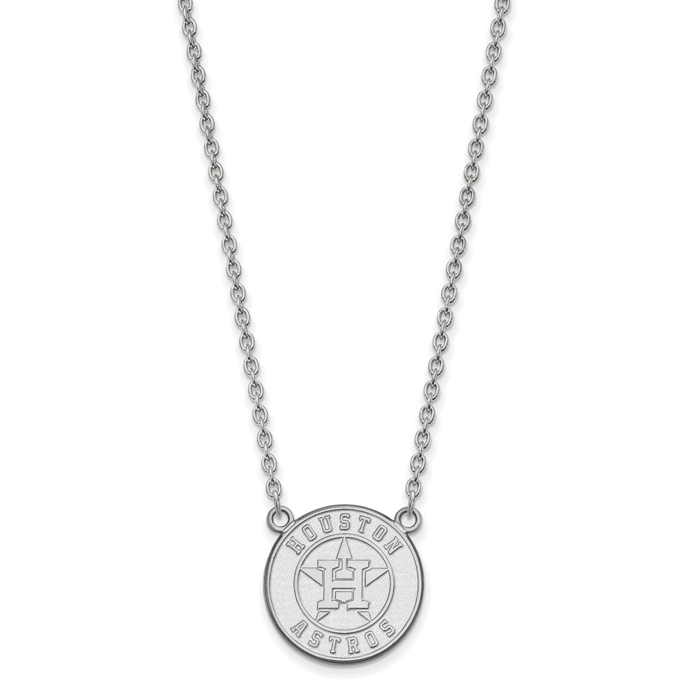 10K White Gold MLB Houston Astros LG Disc Necklace, 18 Inch, Item N25352 by The Black Bow Jewelry Co.