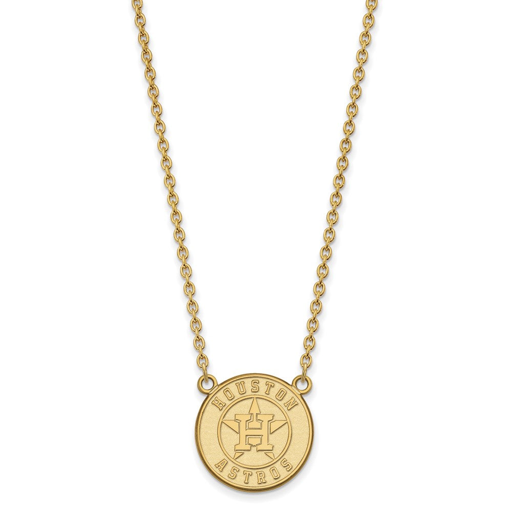 14K Yellow Gold Plated S.S. MLB Houston Astros LG Disc Necklace, 18 In, Item N25356 by The Black Bow Jewelry Co.