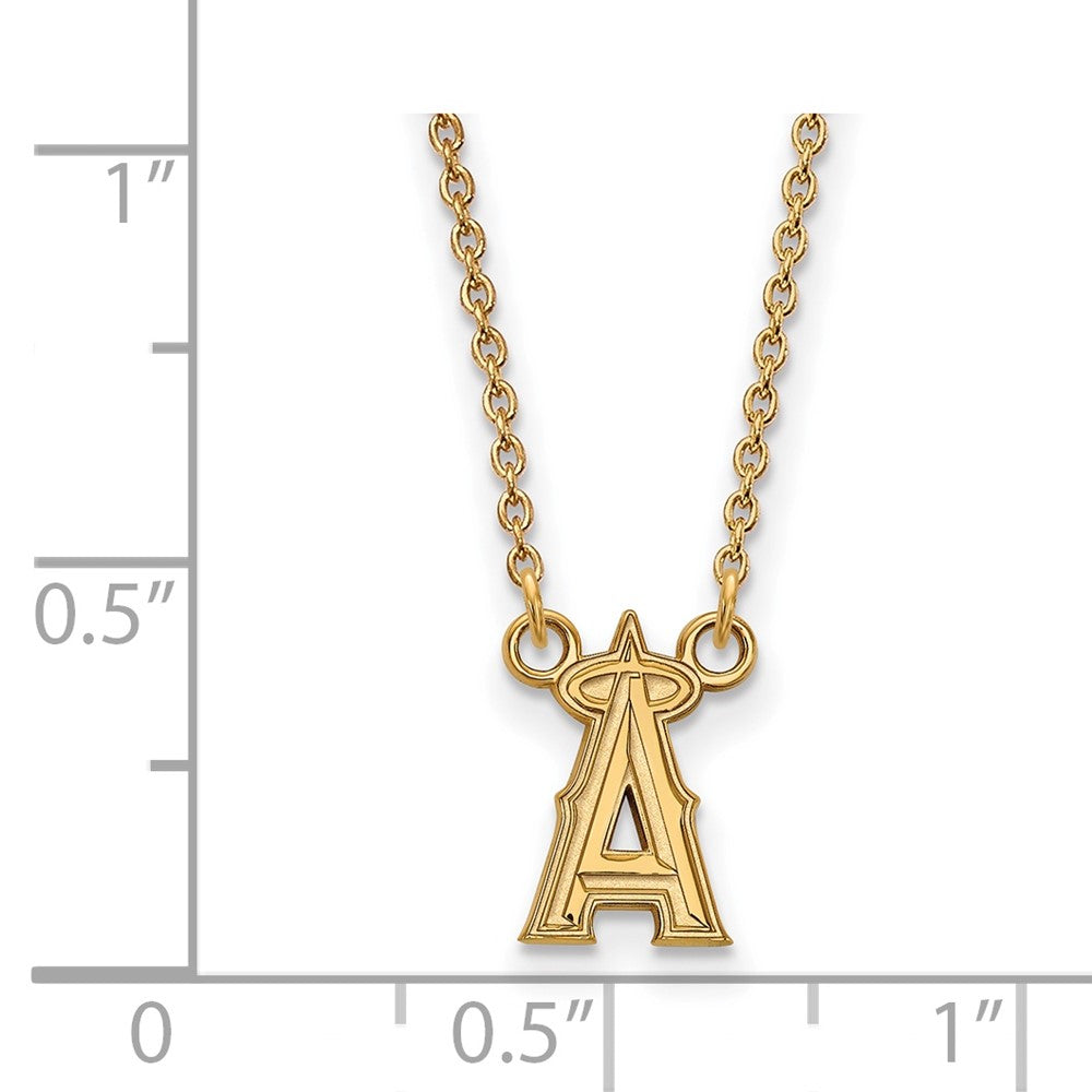 Alternate view of the 14K Yellow Gold MLB Los Angeles Angels Small Letter A Necklace, 18 In by The Black Bow Jewelry Co.
