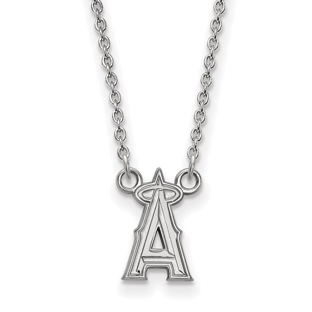 Sterling Silver MLB Los Angeles Angels Small Letter A Necklace, 18 In, Item N25366 by The Black Bow Jewelry Co.