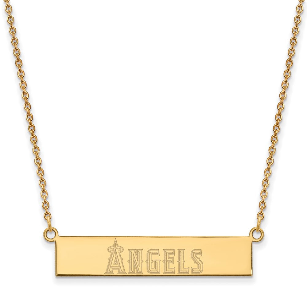 14K Yellow Gold Plated S.S. MLB LA Angels Small Bar Necklace, 18 Inch, Item N25369 by The Black Bow Jewelry Co.
