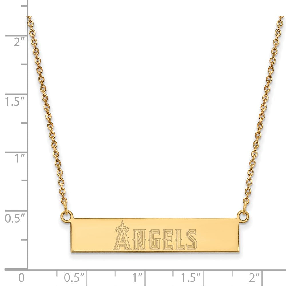 Alternate view of the 14K Yellow Gold Plated S.S. MLB LA Angels Small Bar Necklace, 18 Inch by The Black Bow Jewelry Co.
