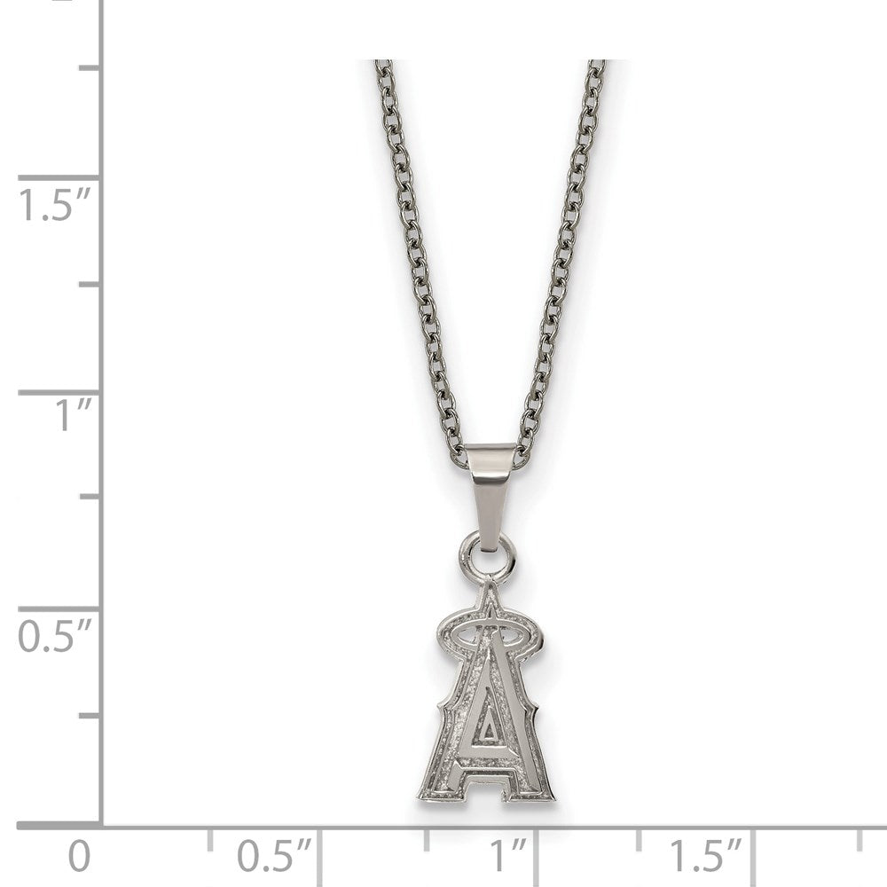 Alternate view of the Stainless Steel MLB LA Angels Small Letter A Necklace, 18-20 Inch by The Black Bow Jewelry Co.