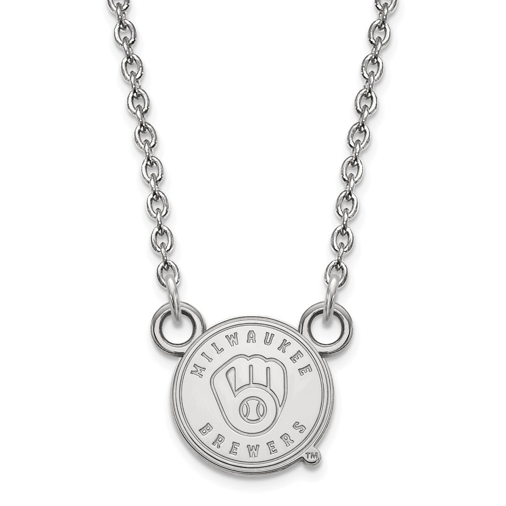 10K White Gold MLB Milwaukee Brewers Small Disc Necklace, 18 Inch, Item N25372 by The Black Bow Jewelry Co.