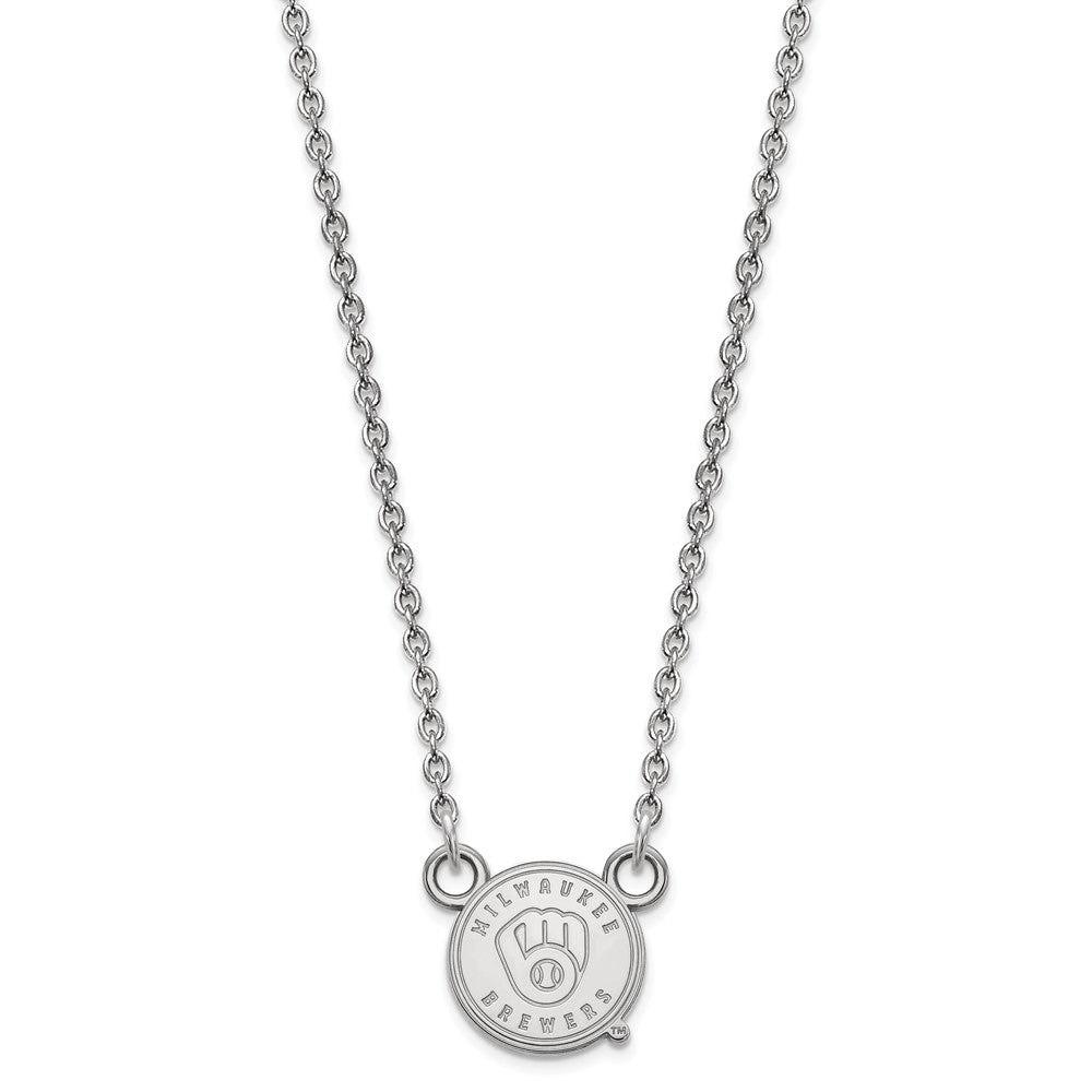 Alternate view of the 10K White Gold MLB Milwaukee Brewers Small Disc Necklace, 18 Inch by The Black Bow Jewelry Co.