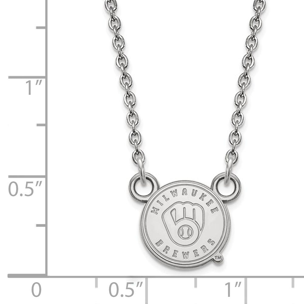Alternate view of the 10K White Gold MLB Milwaukee Brewers Small Disc Necklace, 18 Inch by The Black Bow Jewelry Co.