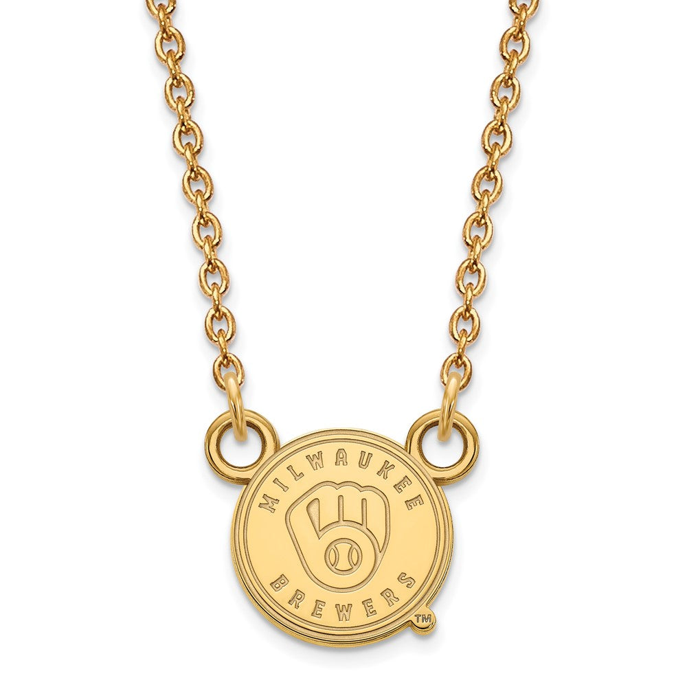 14K Yellow Gold MLB Milwaukee Brewers Small Disc Necklace, 18 Inch, Item N25375 by The Black Bow Jewelry Co.