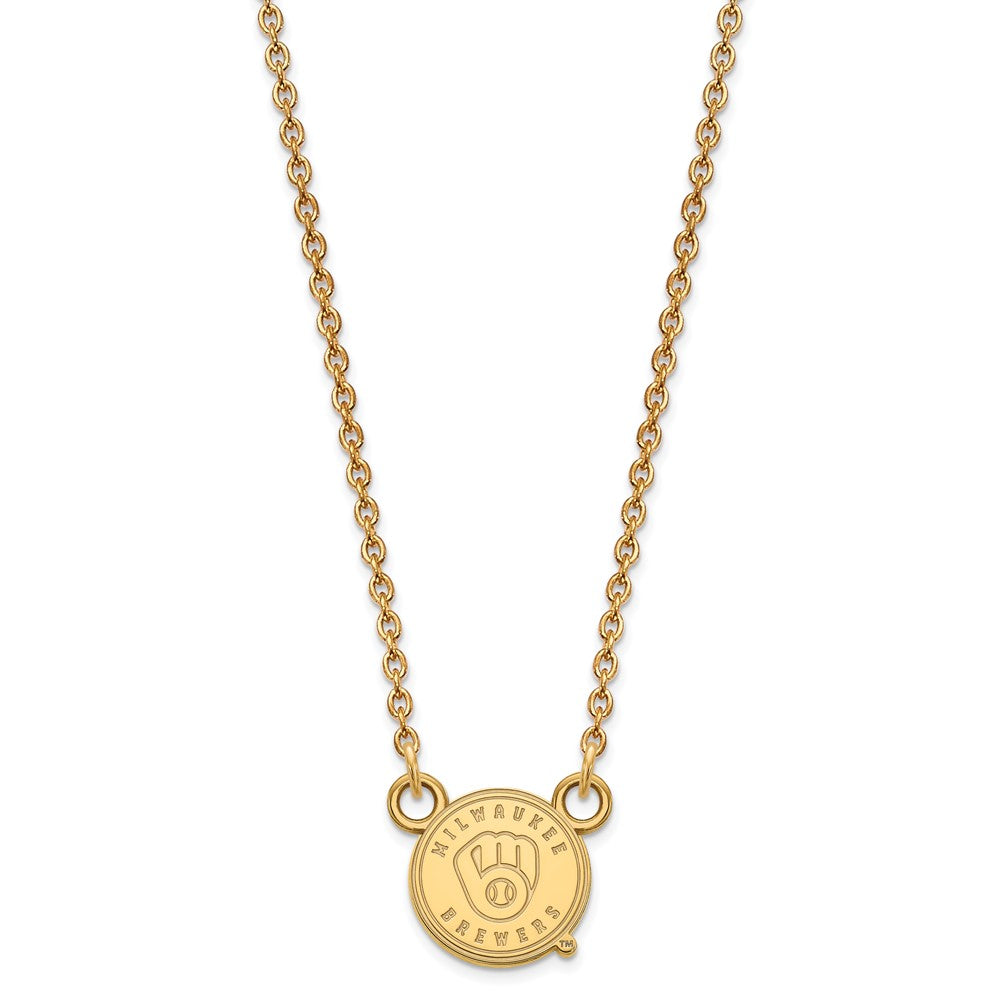 Alternate view of the 14K Yellow Gold MLB Milwaukee Brewers Small Disc Necklace, 18 Inch by The Black Bow Jewelry Co.