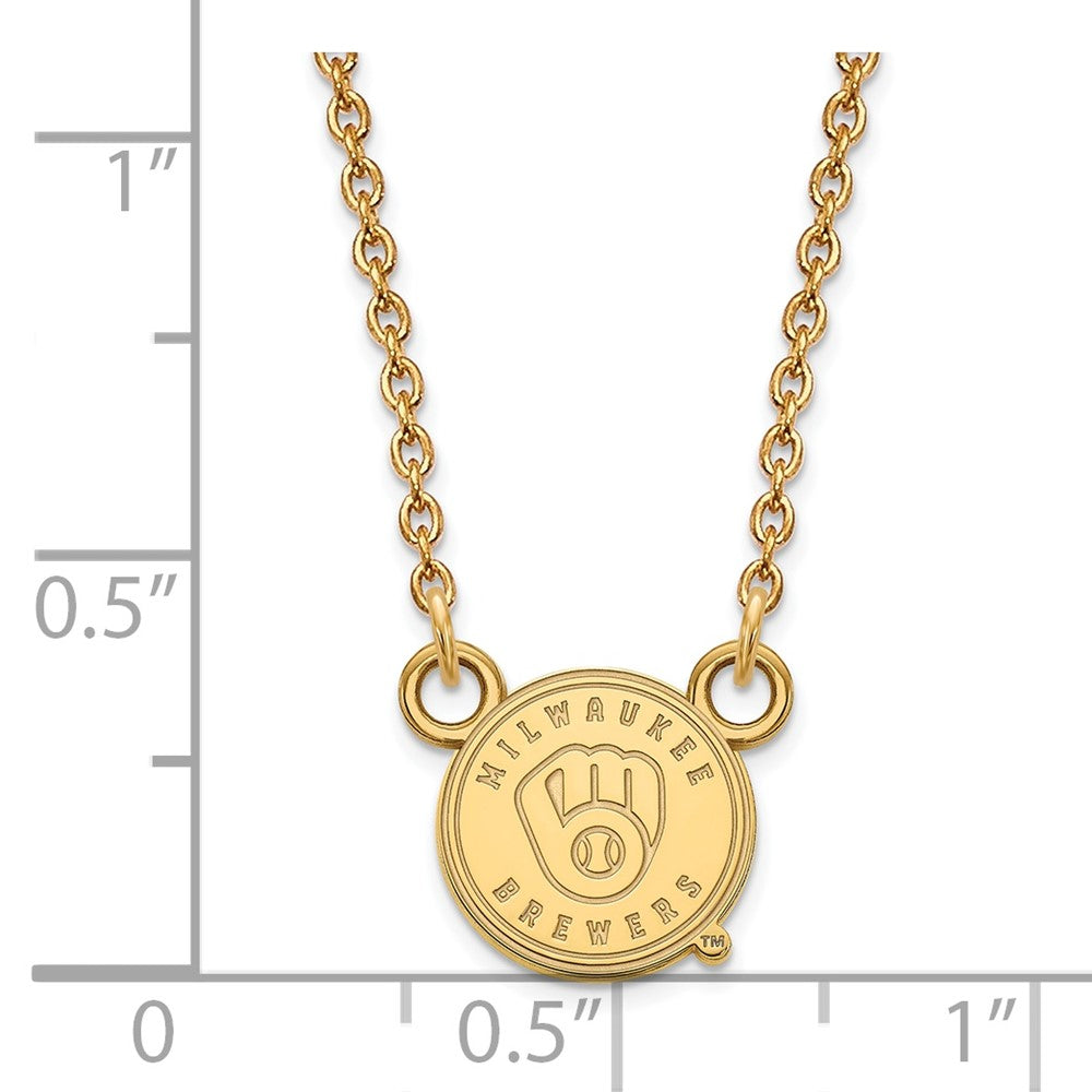 Alternate view of the 14K Yellow Gold MLB Milwaukee Brewers Small Disc Necklace, 18 Inch by The Black Bow Jewelry Co.