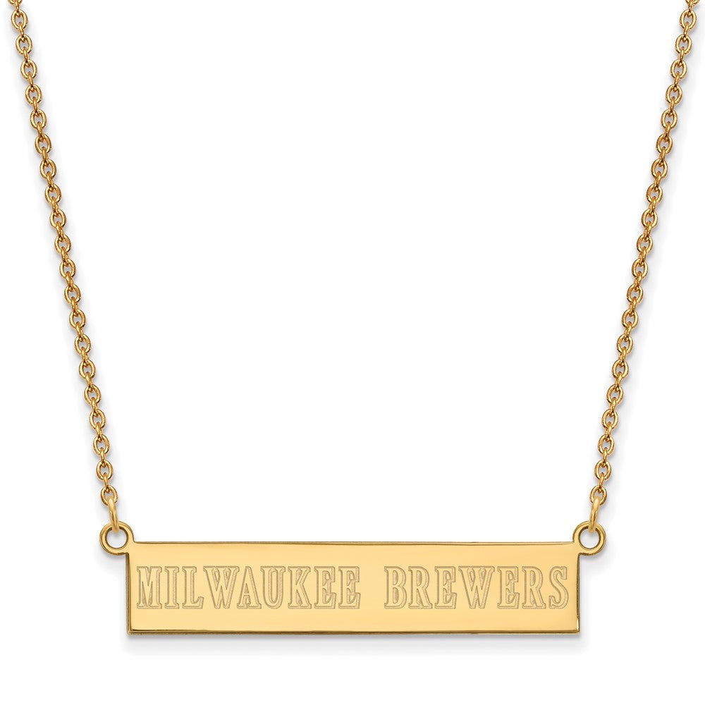 14K Gold Plated S.S. MLB Milwaukee Brewers Small Bar Necklace, 18 Inch, Item N25378 by The Black Bow Jewelry Co.