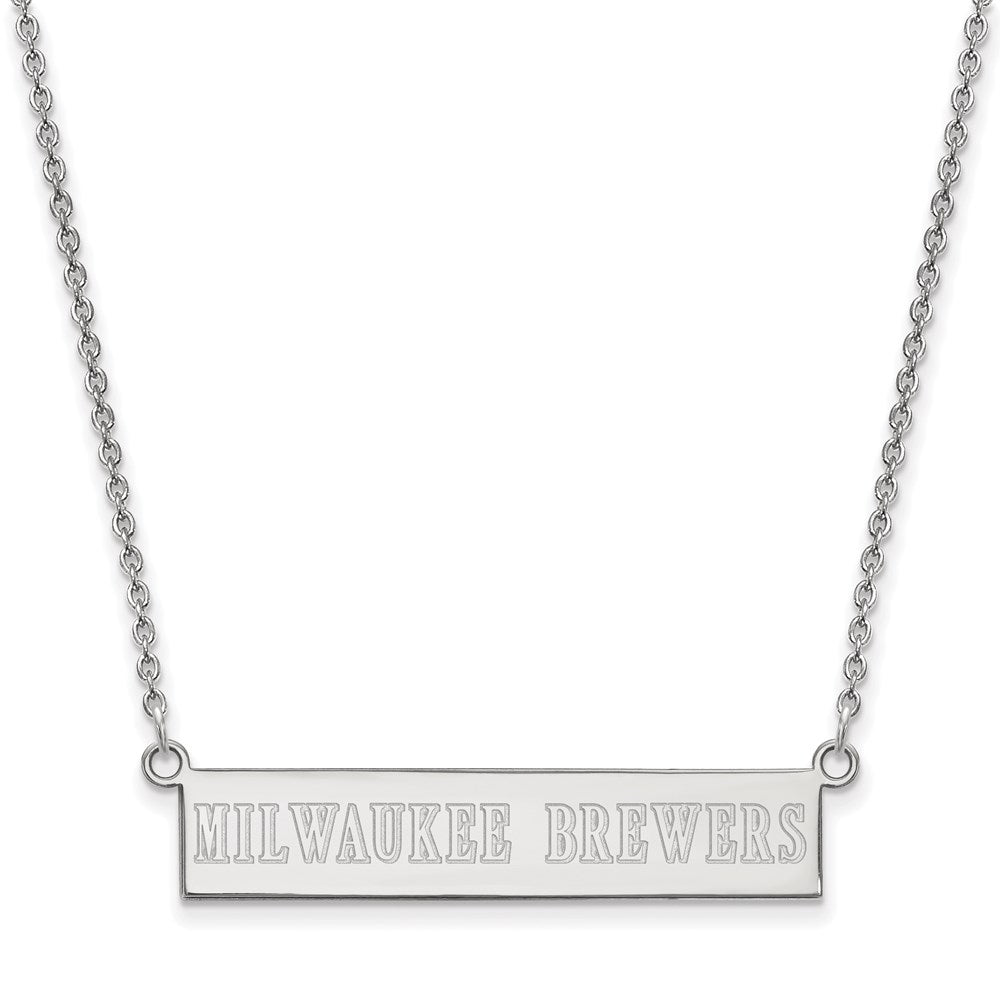 Sterling Silver MLB Milwaukee Brewers Small Bar Necklace, 18 Inch, Item N25379 by The Black Bow Jewelry Co.