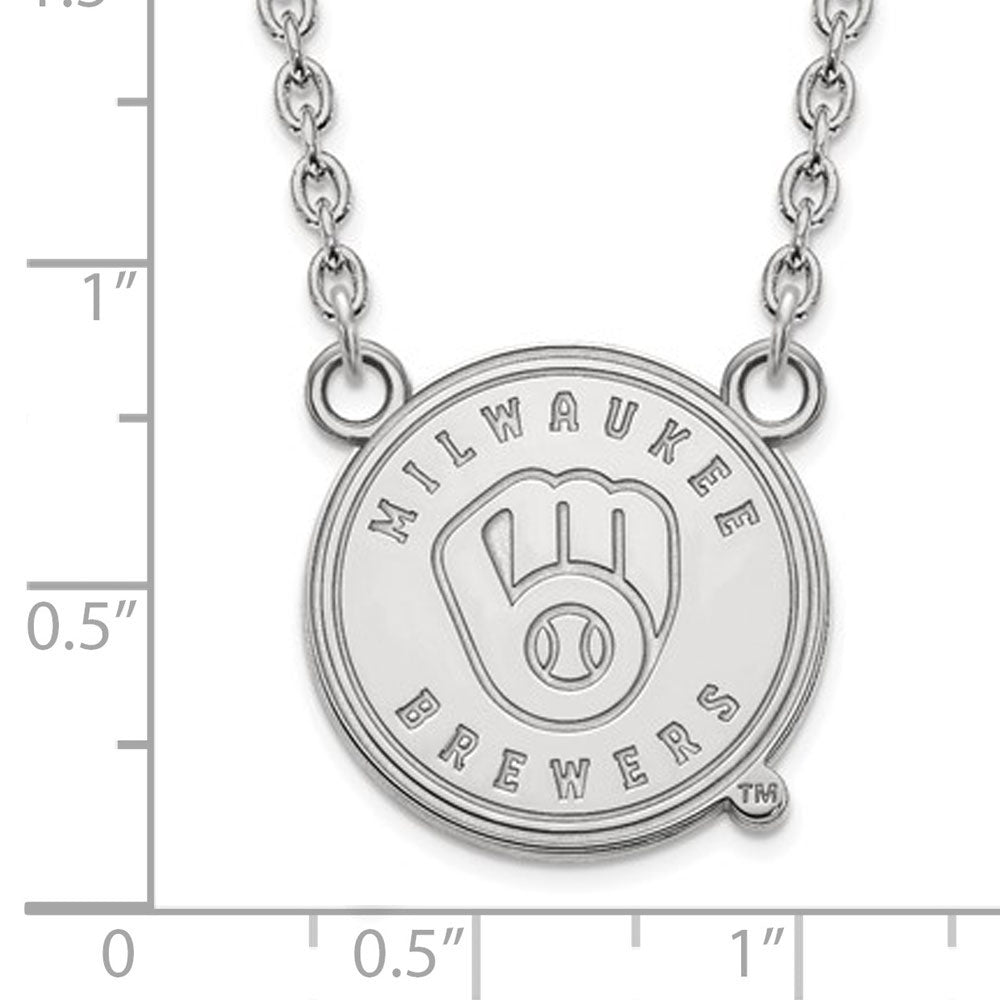 Alternate view of the 10K White Gold MLB Milwaukee Brewers Large Disc Necklace, 18 Inch by The Black Bow Jewelry Co.
