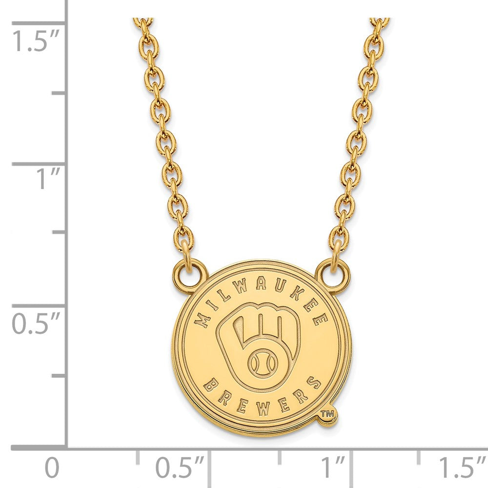 Alternate view of the 10K Yellow Gold MLB Milwaukee Brewers Large Disc Necklace, 18 Inch by The Black Bow Jewelry Co.