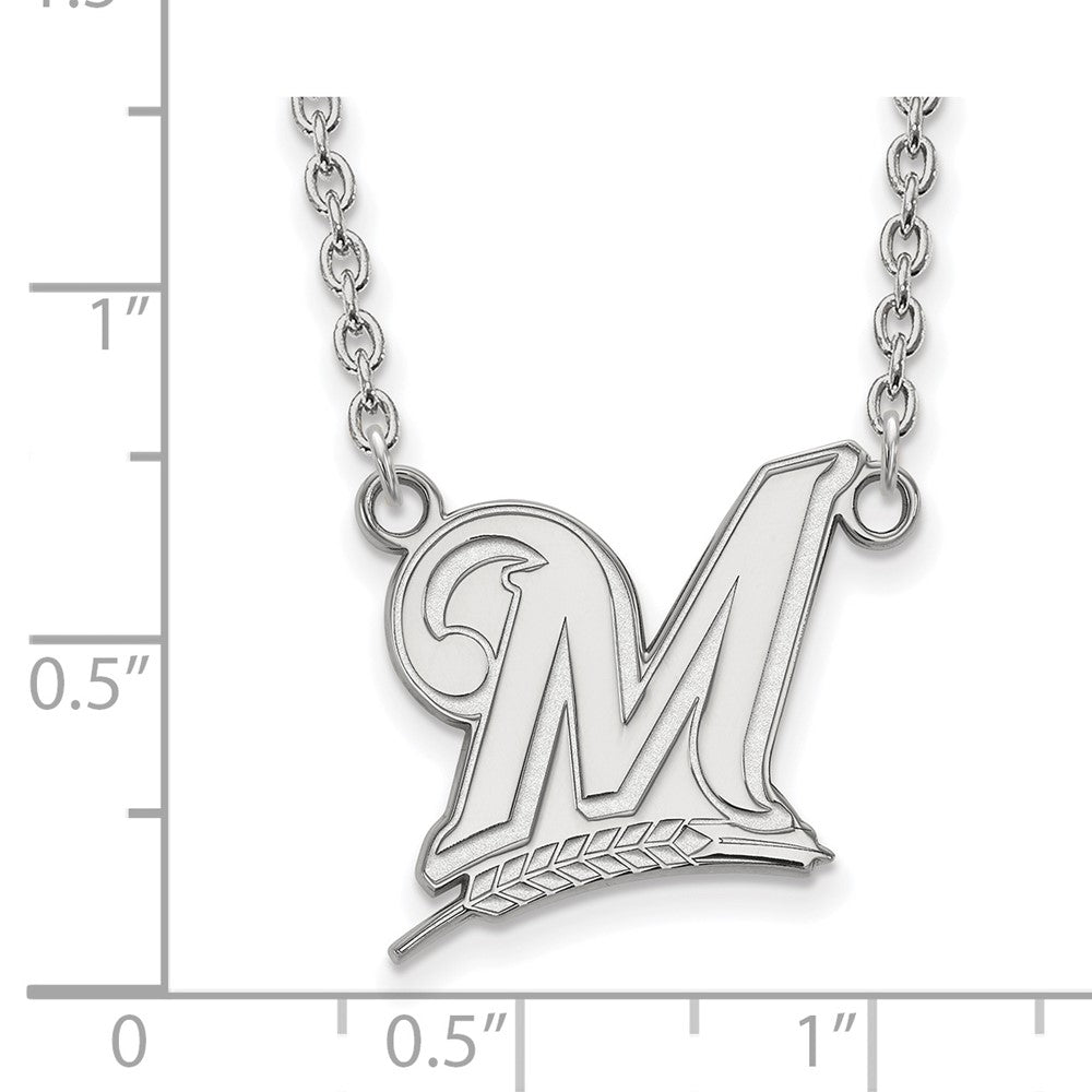 Alternate view of the 14K White Gold MLB Milwaukee Brewers Large Disc Necklace, 18 Inch by The Black Bow Jewelry Co.