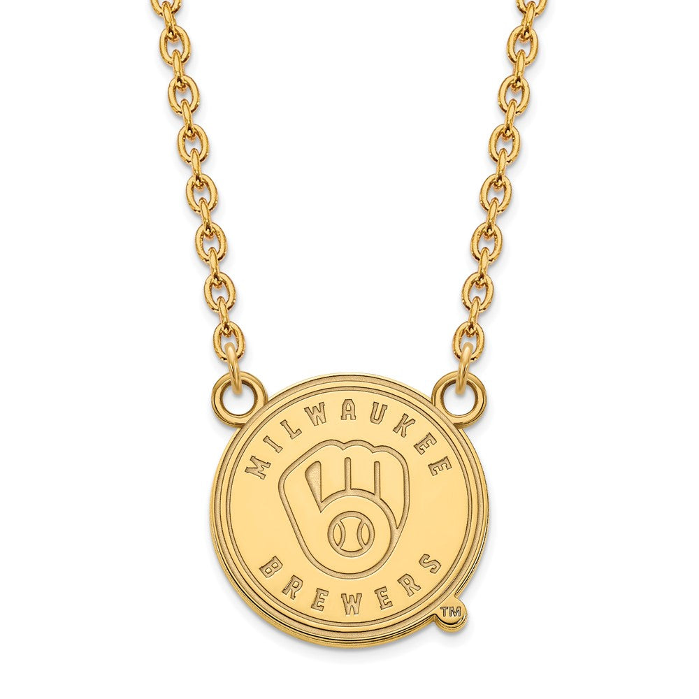 14K Gold Plated S.S. MLB Milwaukee Brewers LG Disc Necklace, 18 Inch, Item N25384 by The Black Bow Jewelry Co.
