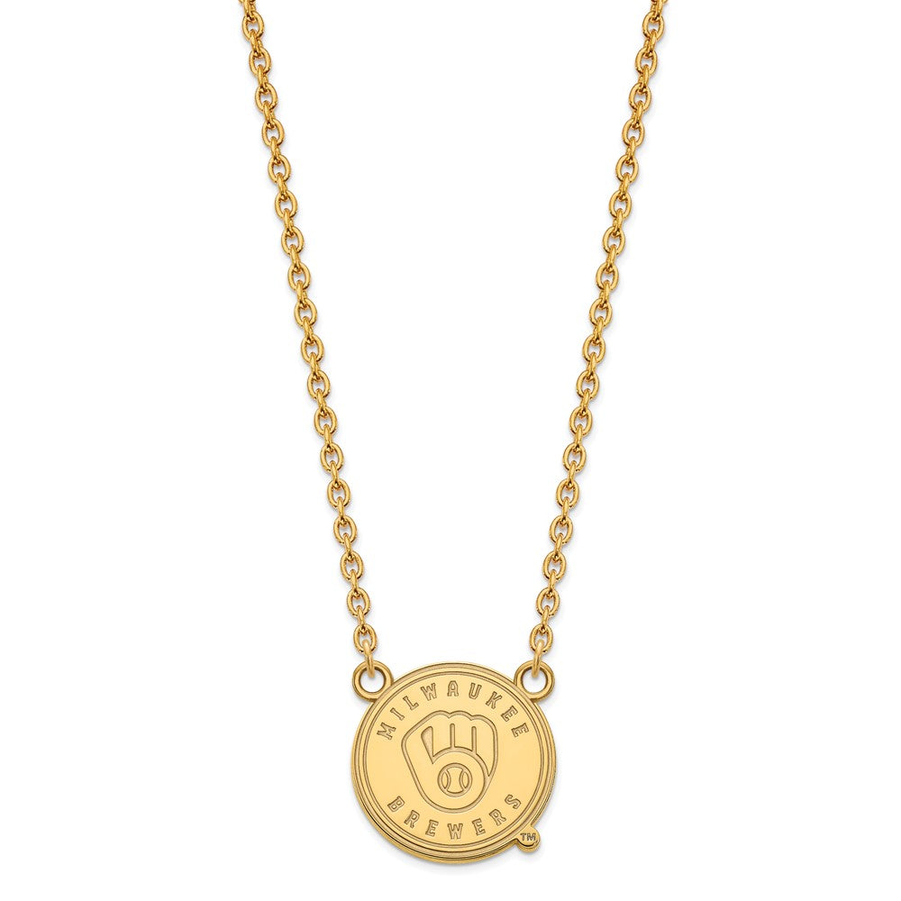 Alternate view of the 14K Gold Plated S.S. MLB Milwaukee Brewers LG Disc Necklace, 18 Inch by The Black Bow Jewelry Co.