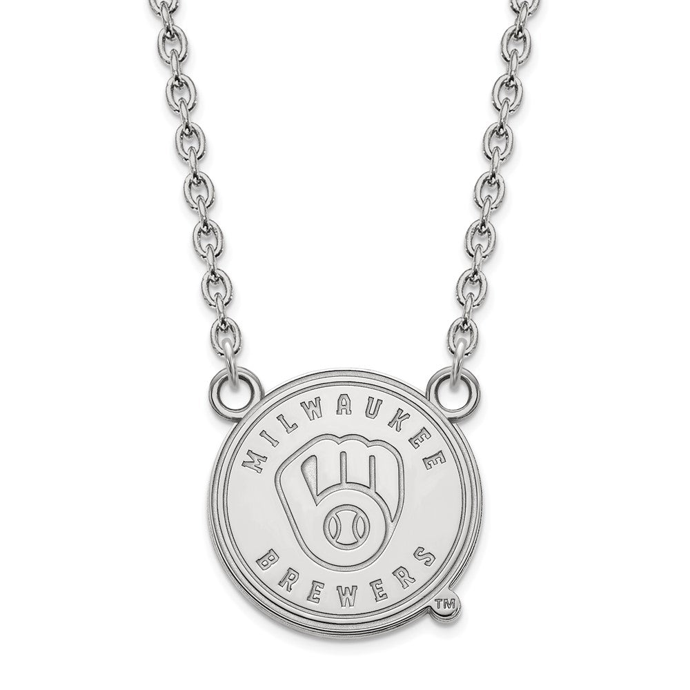 Sterling Silver MLB Milwaukee Brewers Large Disc Necklace, 18 Inch, Item N25385 by The Black Bow Jewelry Co.
