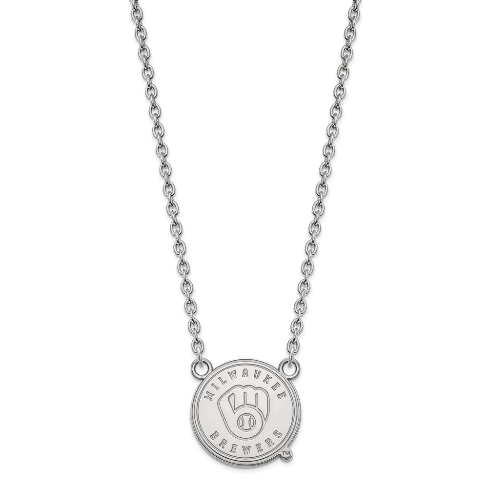 Alternate view of the Sterling Silver MLB Milwaukee Brewers Large Disc Necklace, 18 Inch by The Black Bow Jewelry Co.