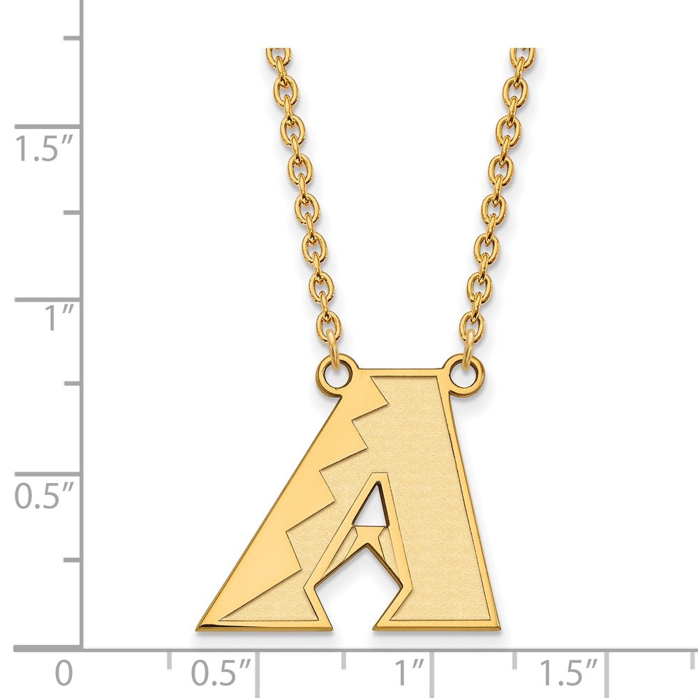 Alternate view of the 14K Yellow Gold MLB Arizona Diamondbacks LG Letter A Necklace, 18 Inch by The Black Bow Jewelry Co.