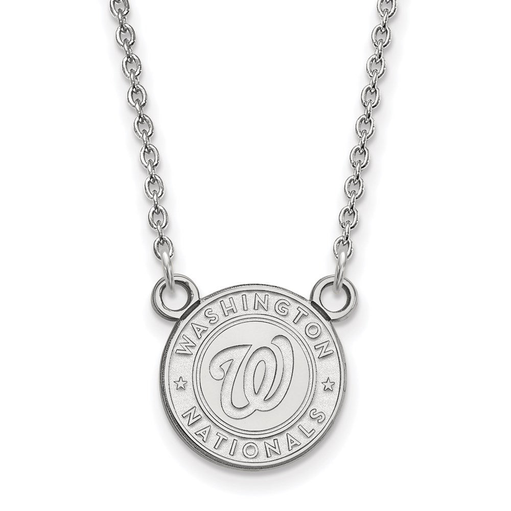 14K White Gold MLB Washington Nationals SM Script Logo Necklace, 18 In, Item N25405 by The Black Bow Jewelry Co.