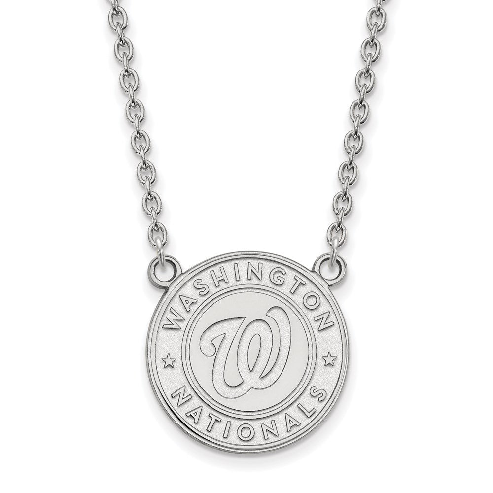 14K White Gold MLB Washington Nationals LG Script Logo Necklace, 18 In, Item N25406 by The Black Bow Jewelry Co.