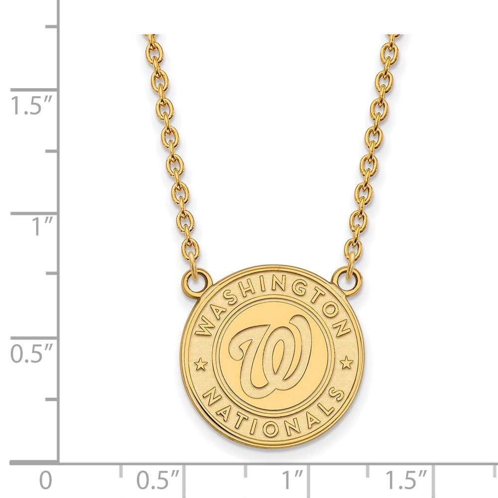 Alternate view of the 14K Yellow Gold MLB Washington Nationals LG Script Logo Necklace 18 In by The Black Bow Jewelry Co.
