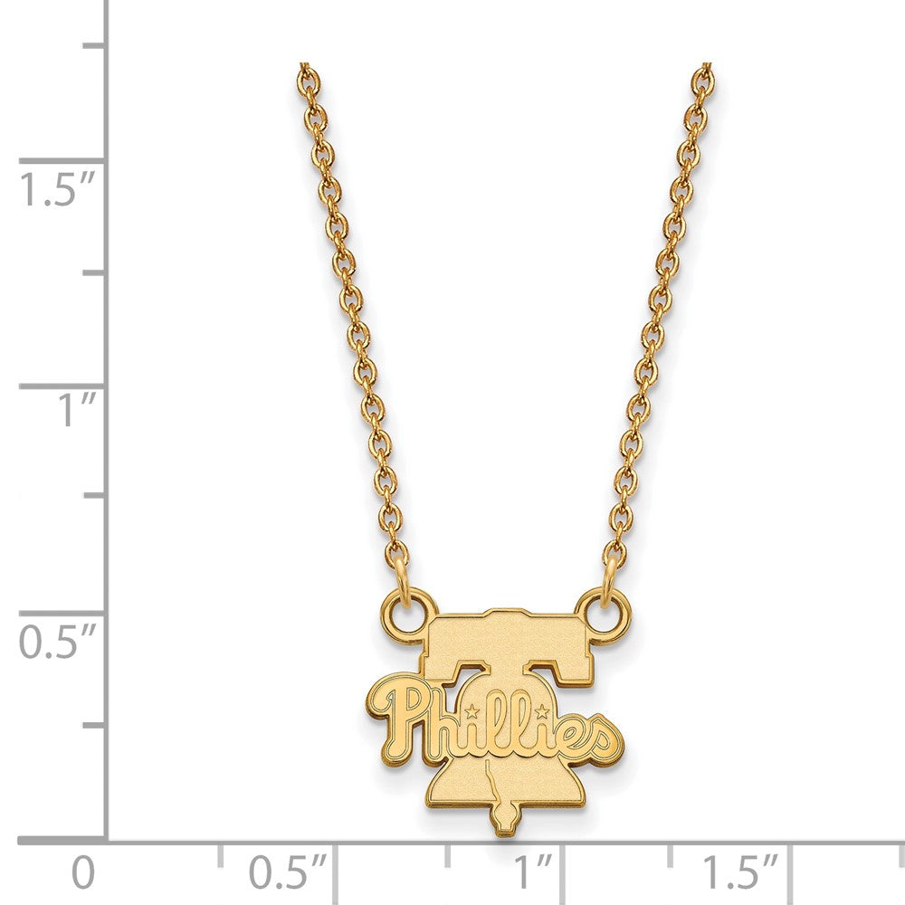 Alternate view of the 10K Yellow Gold MLB Philadelphia Phillies Small Bell Necklace, 18 Inch by The Black Bow Jewelry Co.